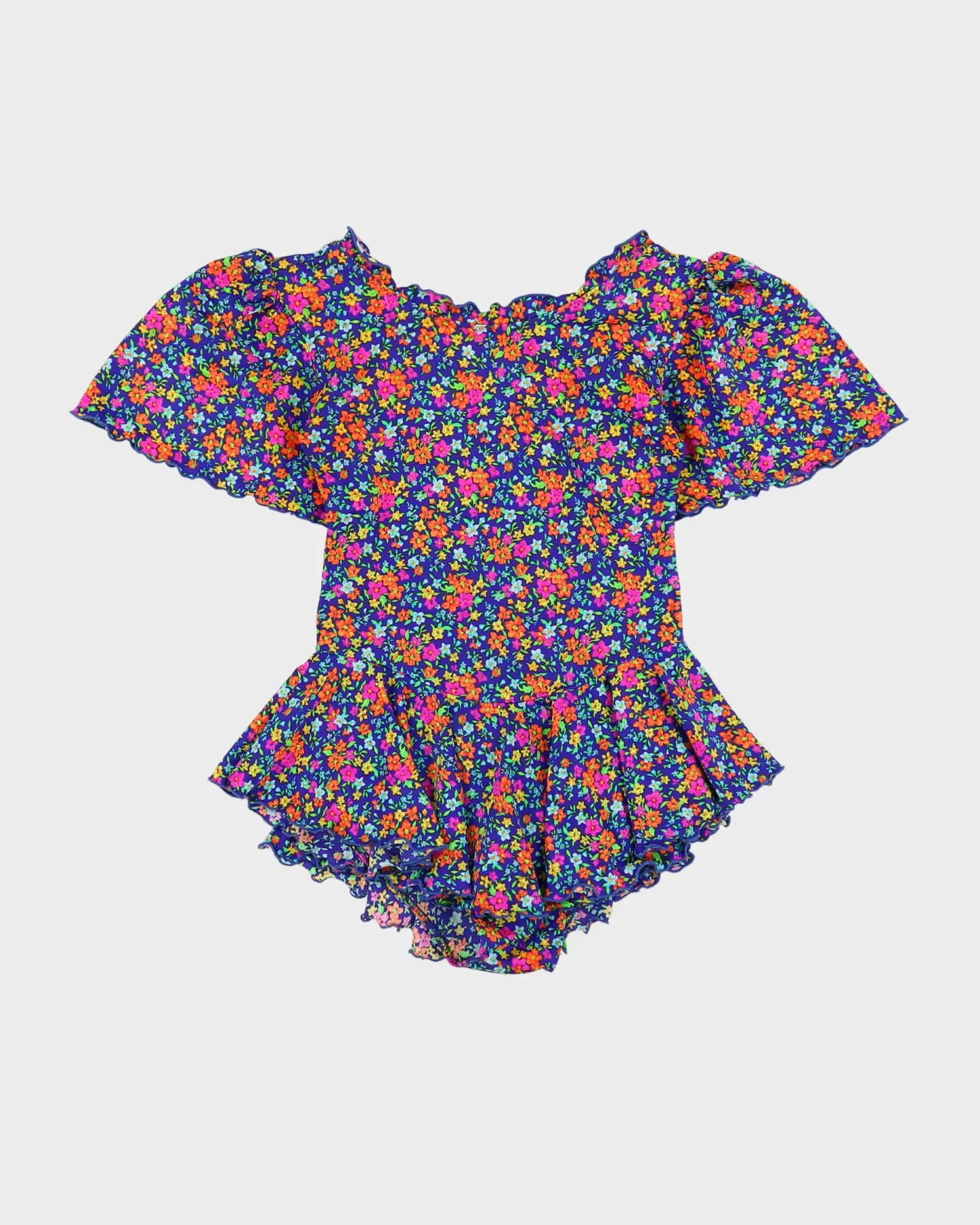 00s Blue Floral All In One Top Playsuit - S