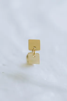 14K GOLD JEWELRY MINIMALIST DELICATE SQUARE DANGLE BARBELL EAR STUD EARRING PIERCING