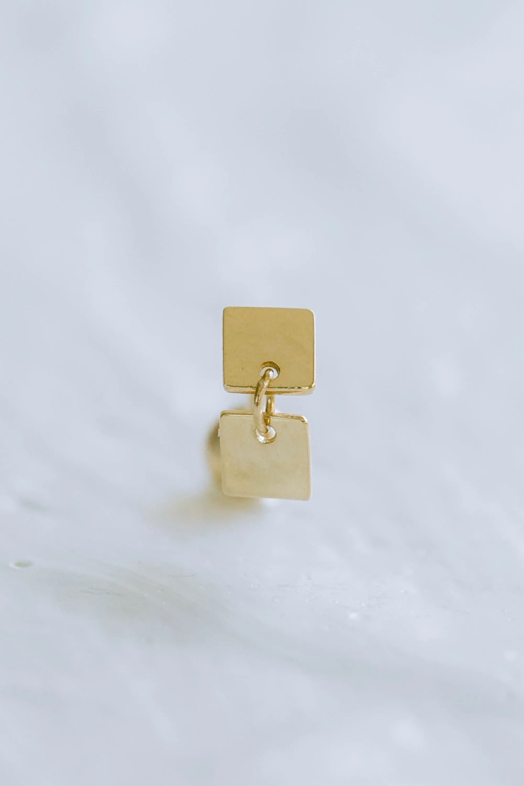 14K GOLD JEWELRY MINIMALIST DELICATE SQUARE DANGLE BARBELL EAR STUD EARRING PIERCING