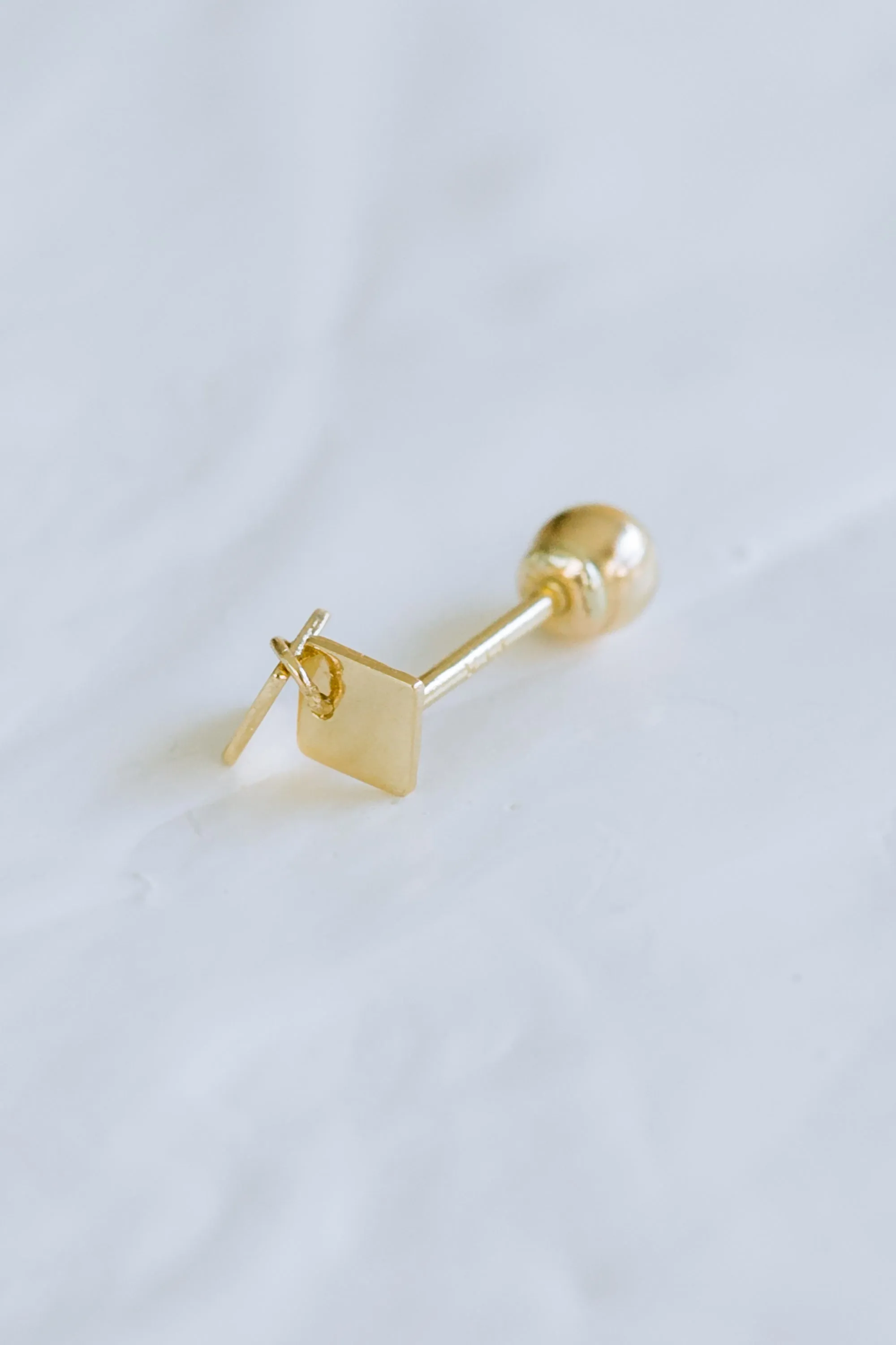 14K GOLD JEWELRY MINIMALIST DELICATE SQUARE DANGLE BARBELL EAR STUD EARRING PIERCING