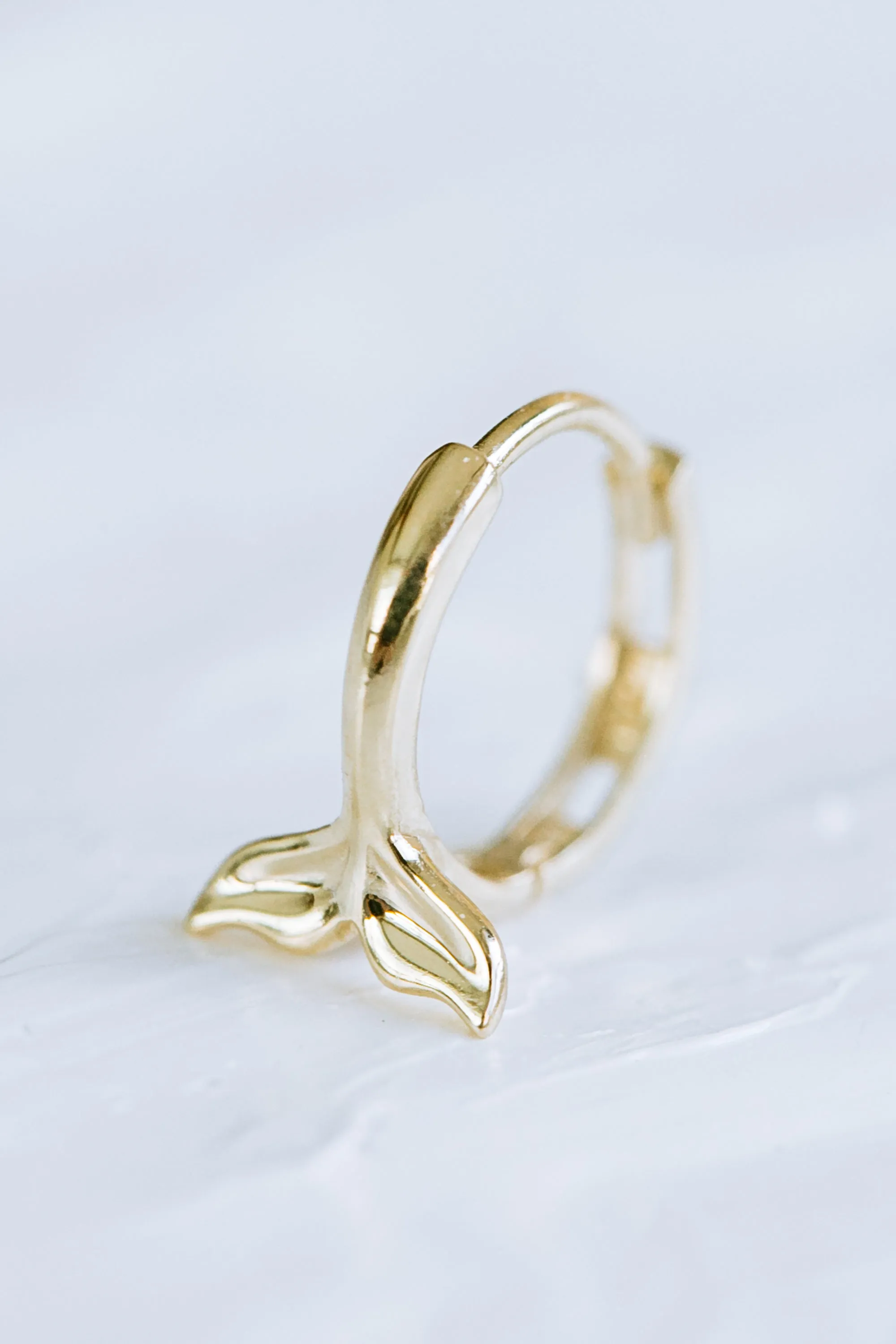 14K Solid Gold Whale Tail Tragus Cartilage Helix Ear  Piercing Earring Huggie Hoop Ring