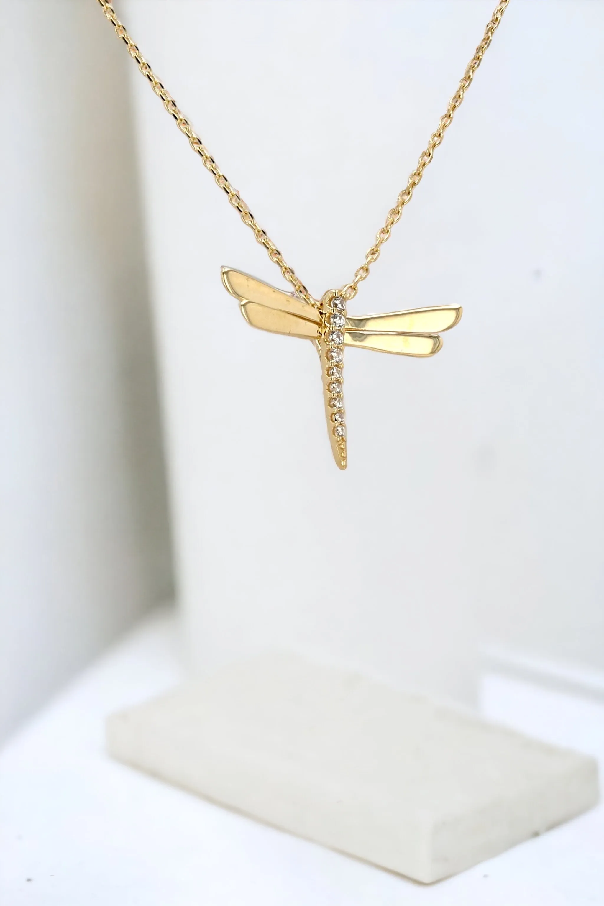 14K Yellow gold dragonfly necklace-226114