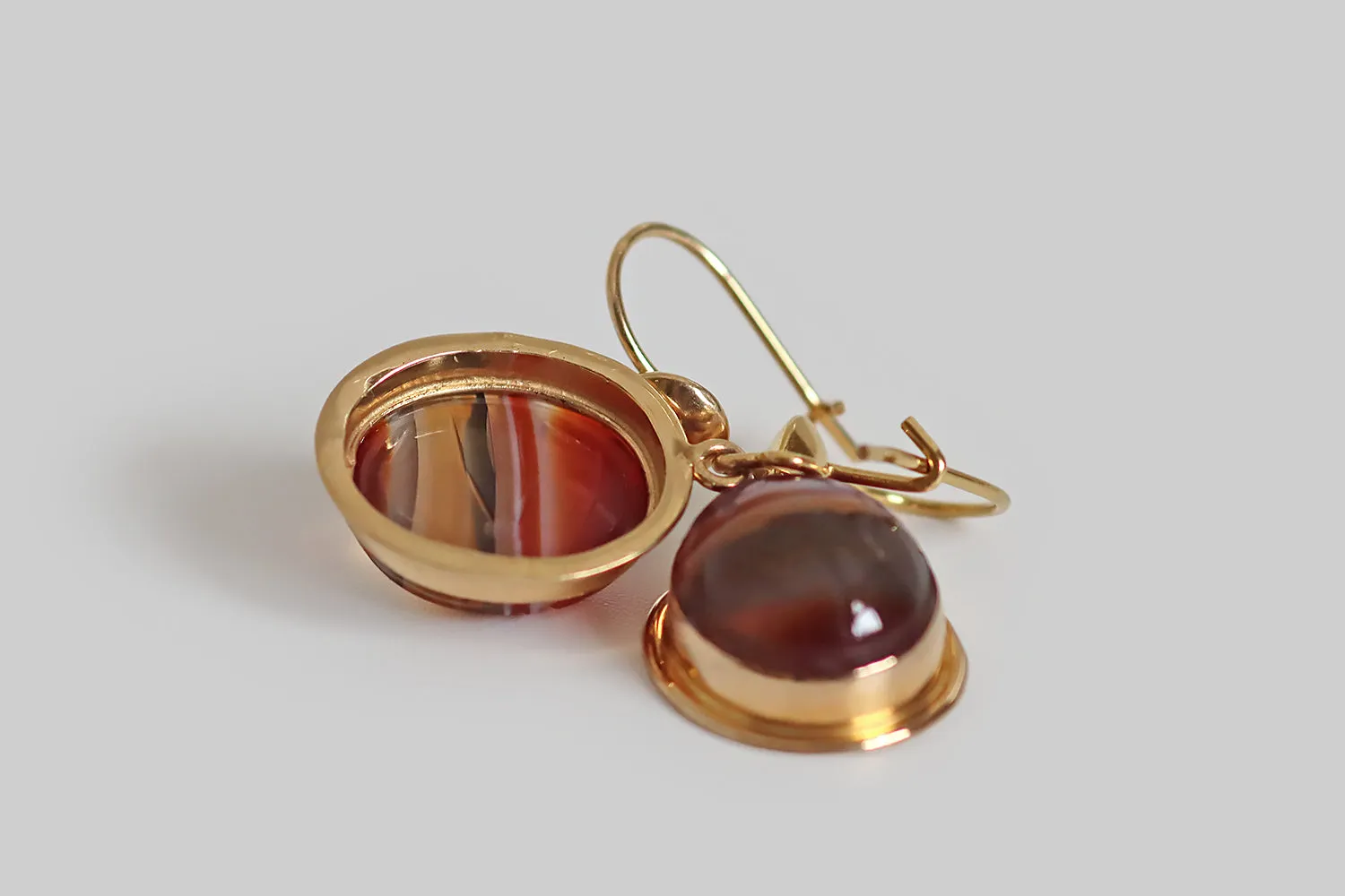 1940s Red Banded Agate Scarab Earrings