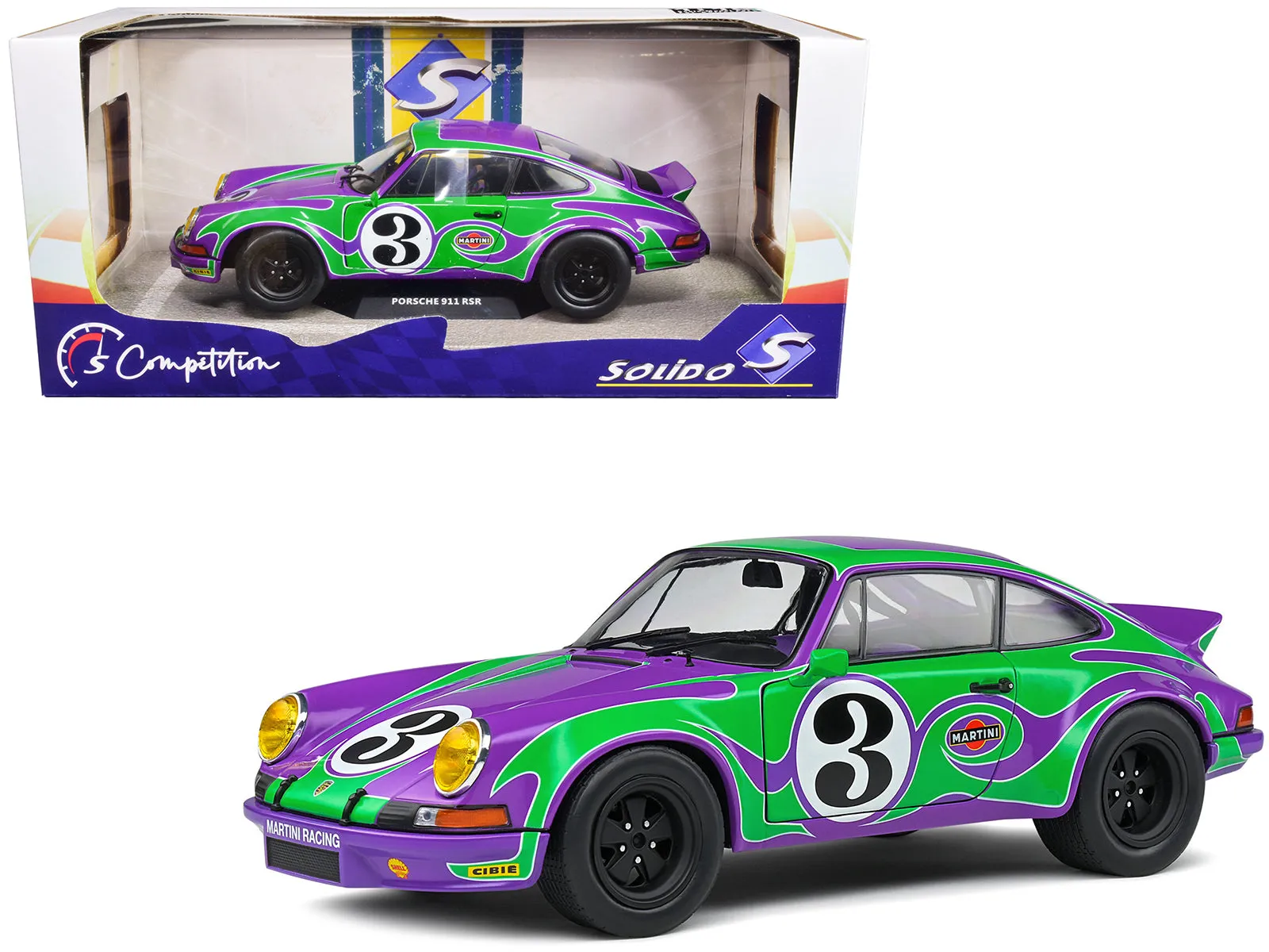 1973 Porsche 911 RSR #3 Purple Hippy Tribute Competition Series 1/18 Diecast Model Car by Solido