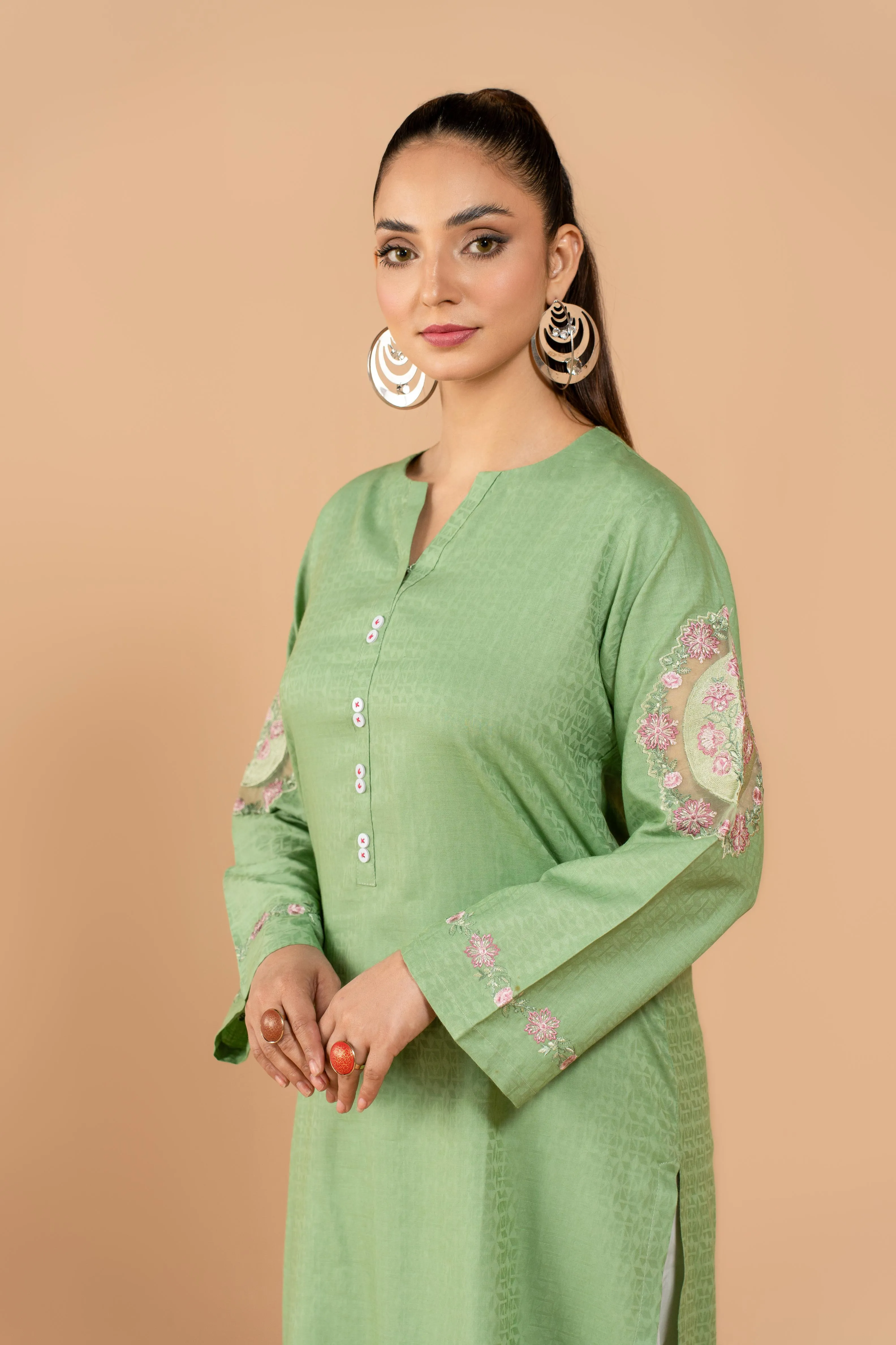 1PC Solid Embroidered Shirt - LDS 873