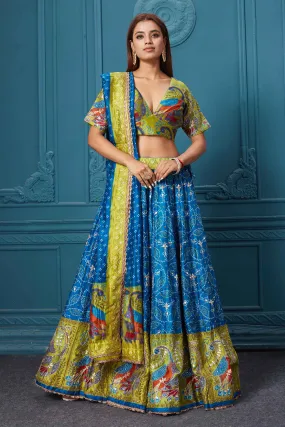 310038 Dark Blue Bandhej Printed Lehenga with Dupatta