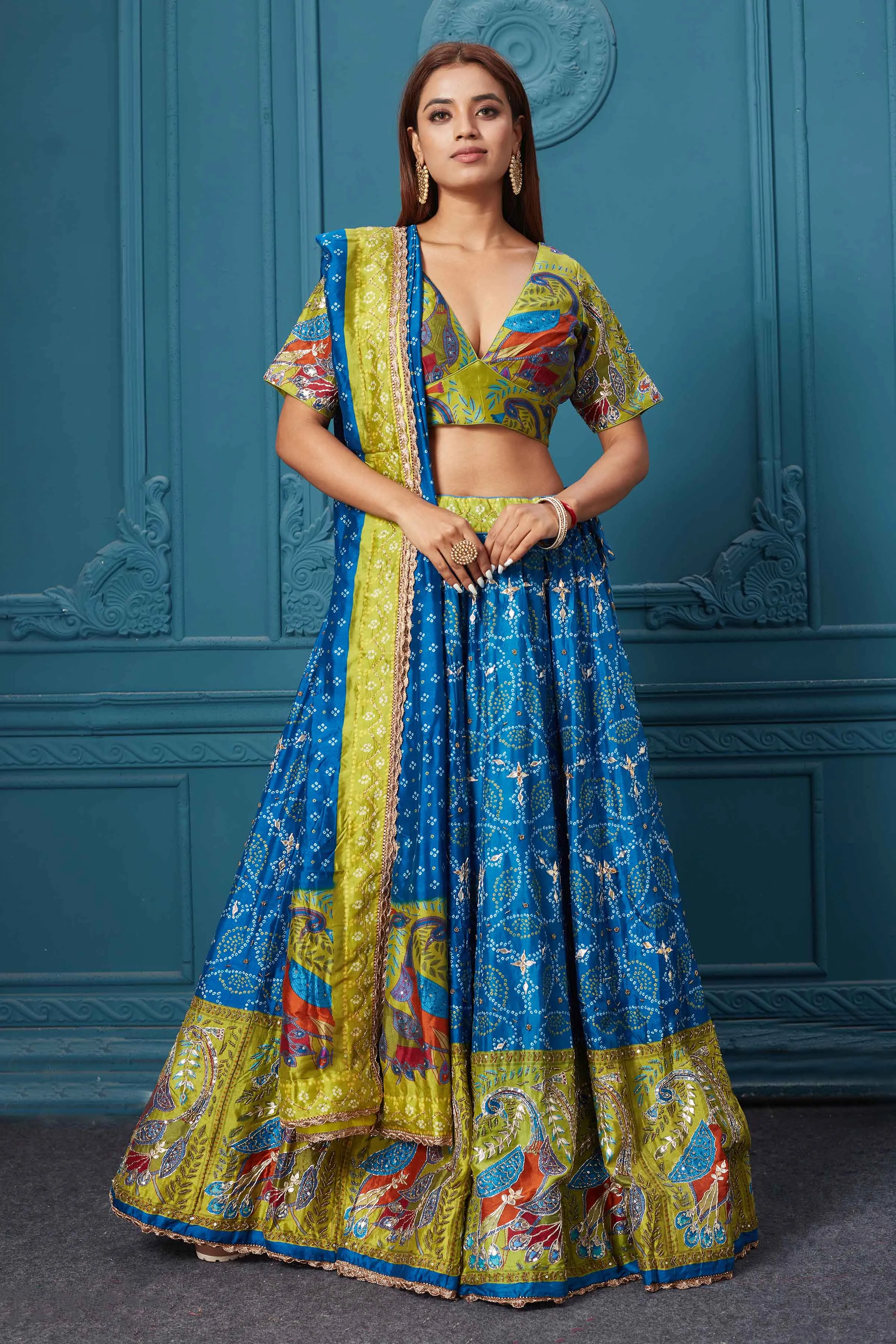 310038 Dark Blue Bandhej Printed Lehenga with Dupatta