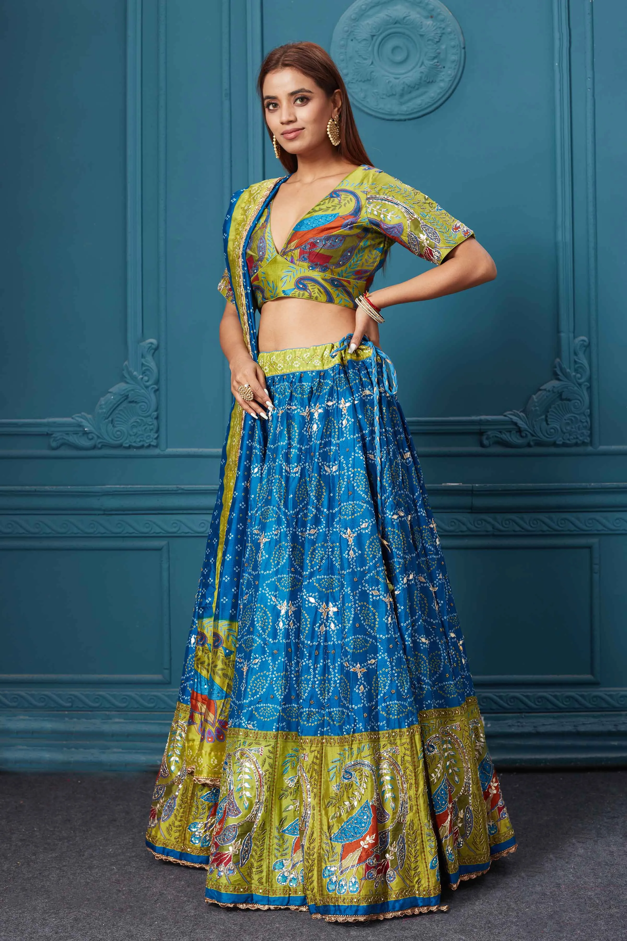 310038 Dark Blue Bandhej Printed Lehenga with Dupatta