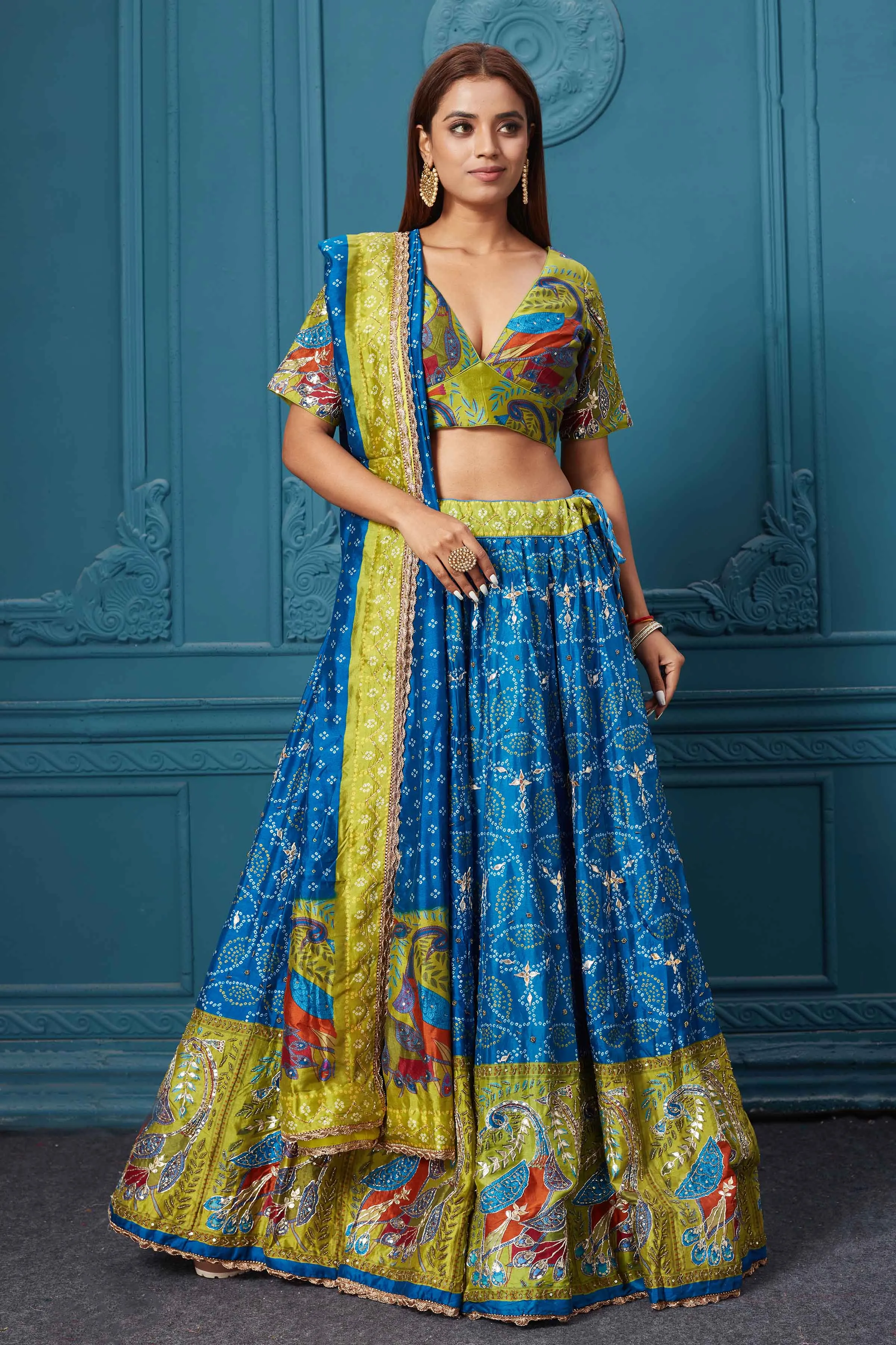 310038 Dark Blue Bandhej Printed Lehenga with Dupatta