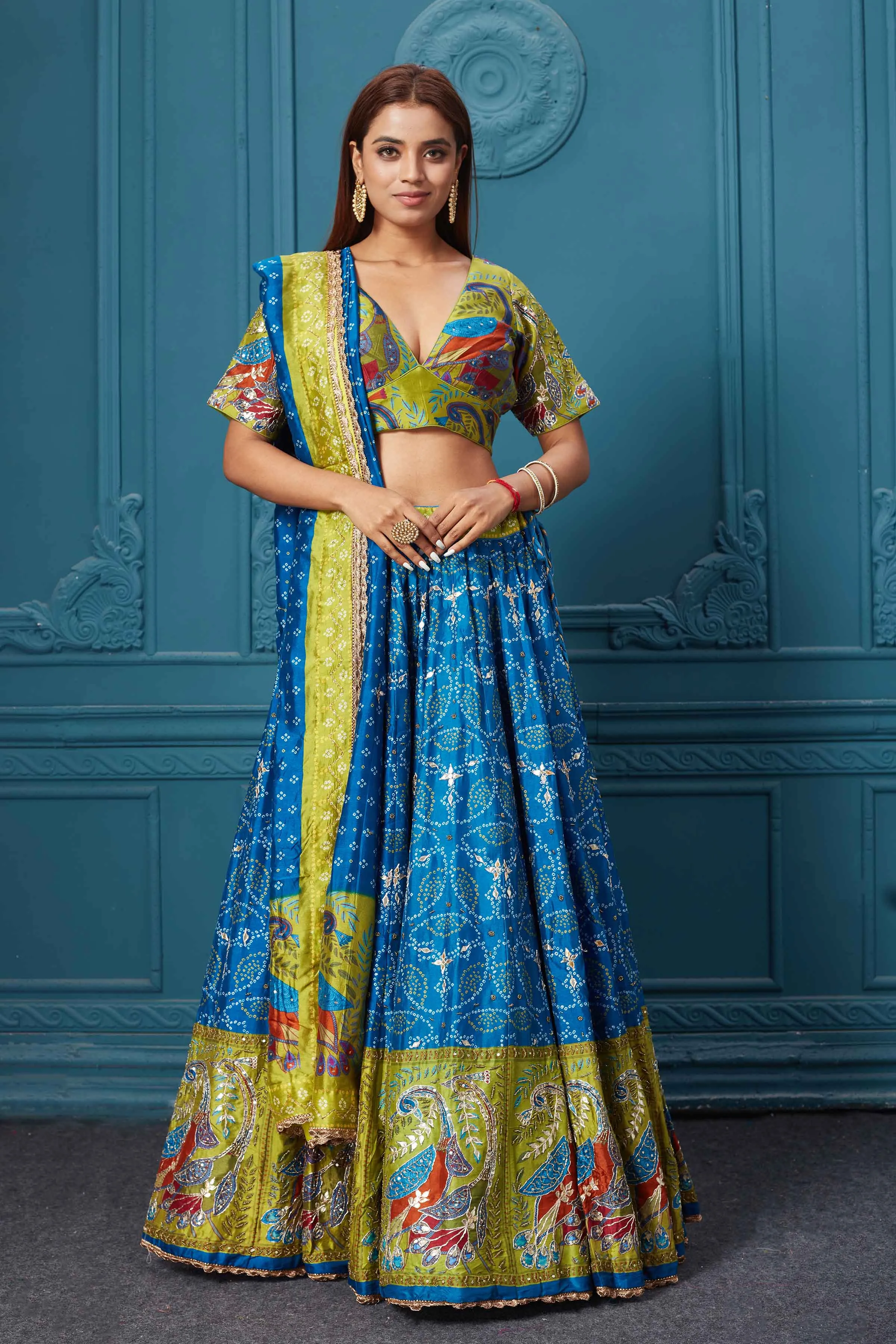 310038 Dark Blue Bandhej Printed Lehenga with Dupatta