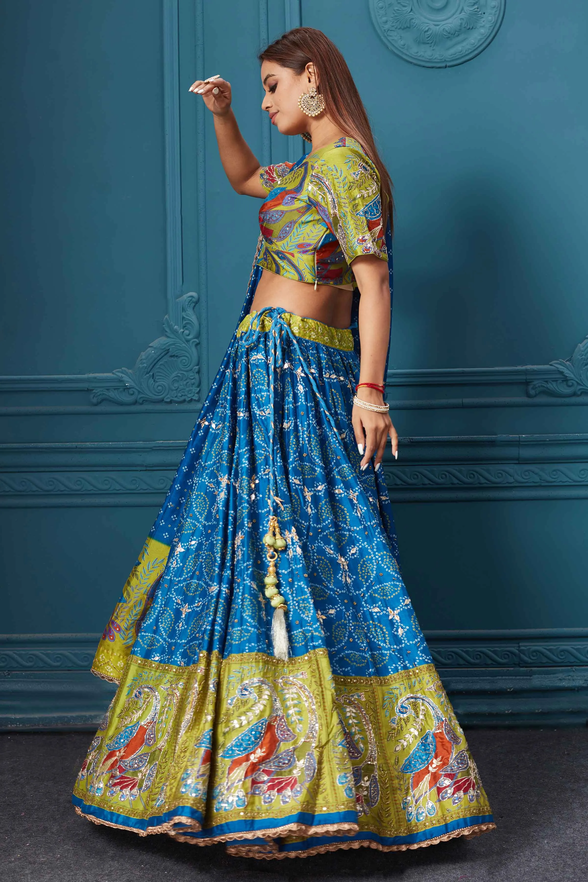 310038 Dark Blue Bandhej Printed Lehenga with Dupatta