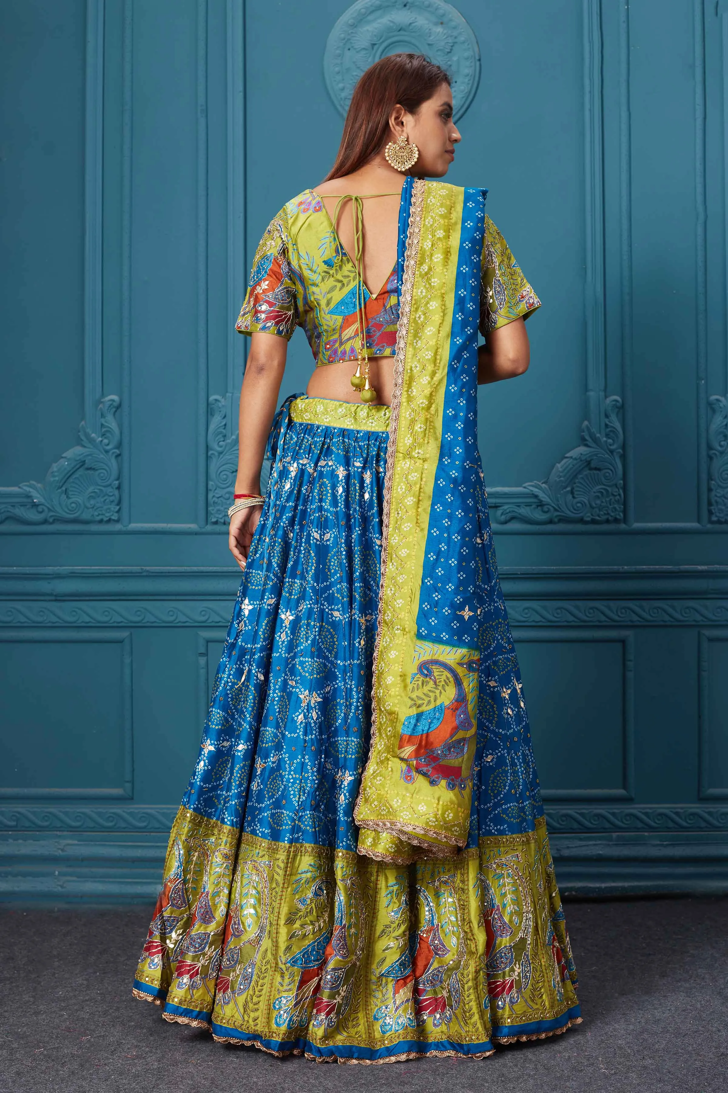 310038 Dark Blue Bandhej Printed Lehenga with Dupatta