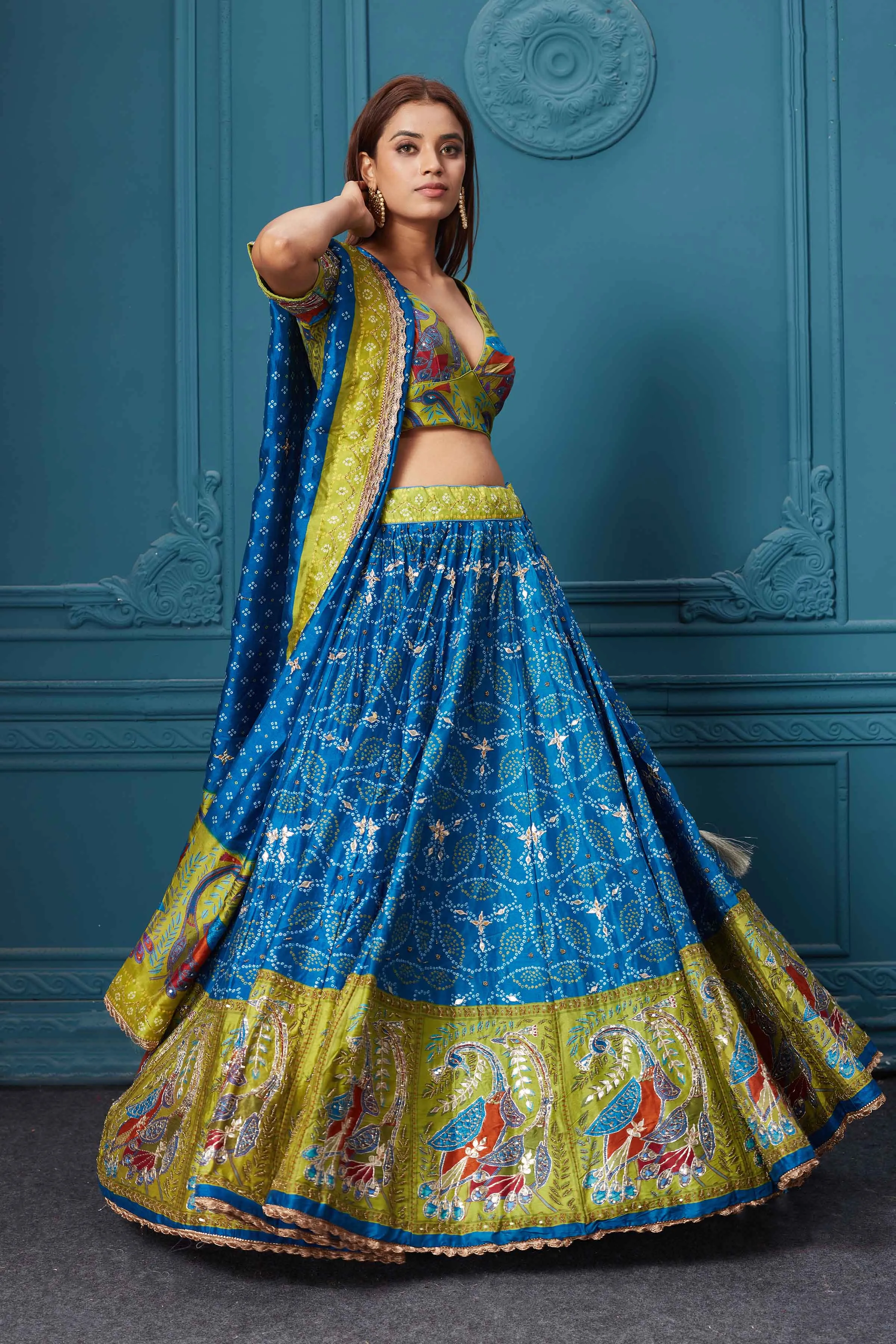 310038 Dark Blue Bandhej Printed Lehenga with Dupatta