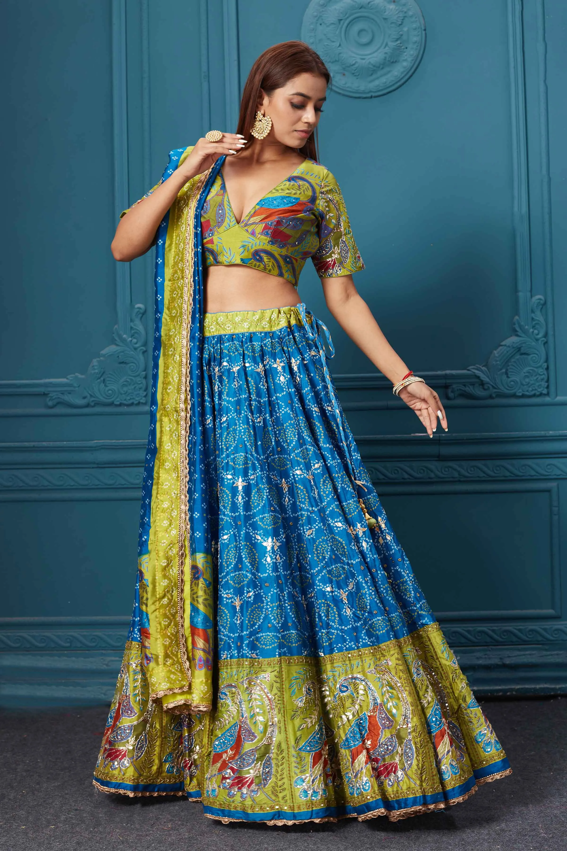 310038 Dark Blue Bandhej Printed Lehenga with Dupatta