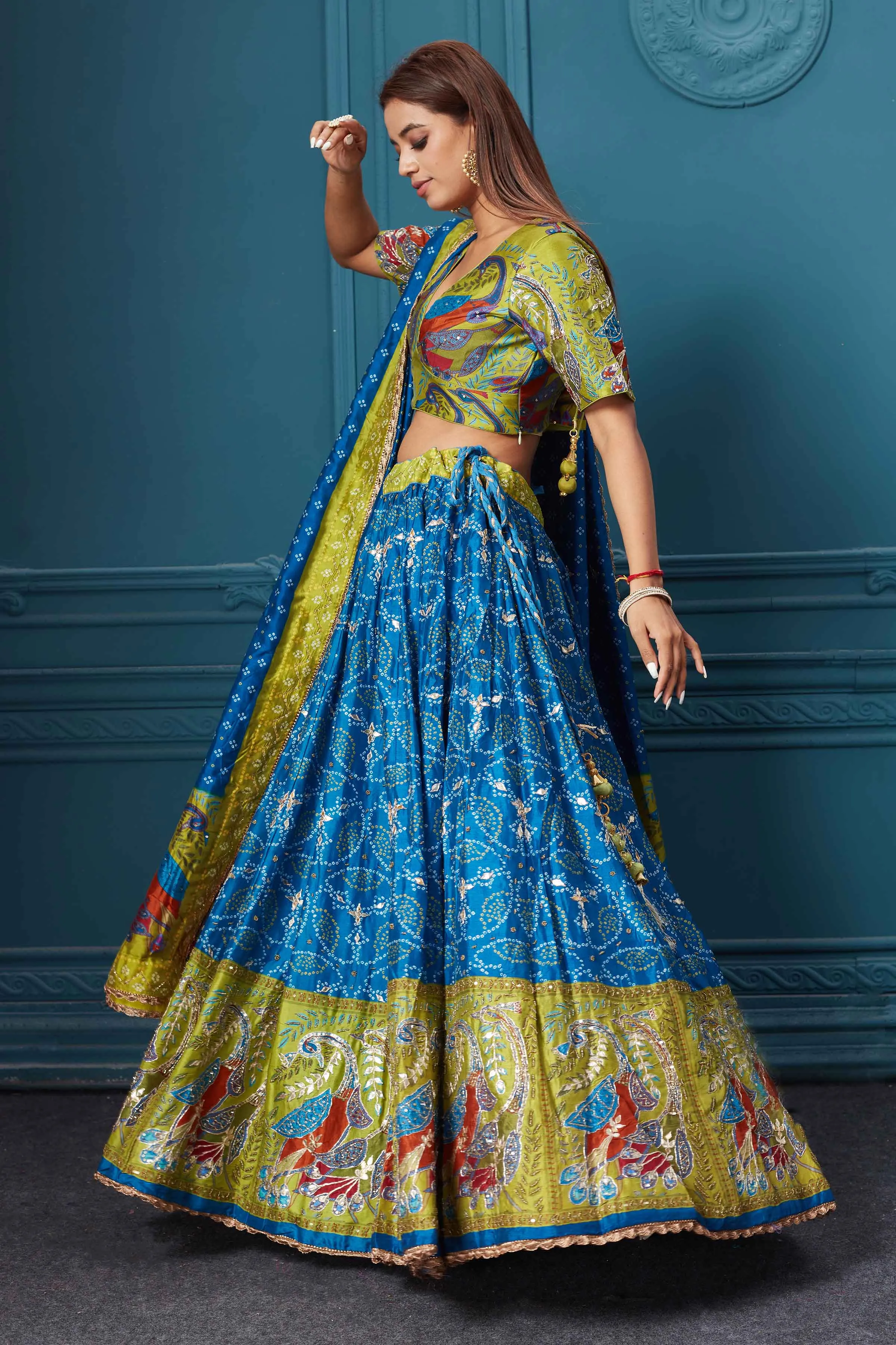 310038 Dark Blue Bandhej Printed Lehenga with Dupatta