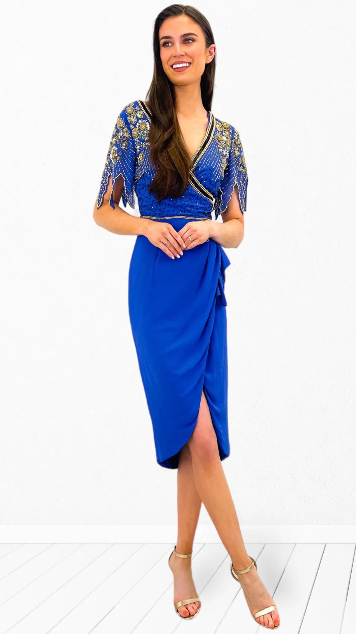 4-A0657 Royal Embellished Wrap Skirt Dress