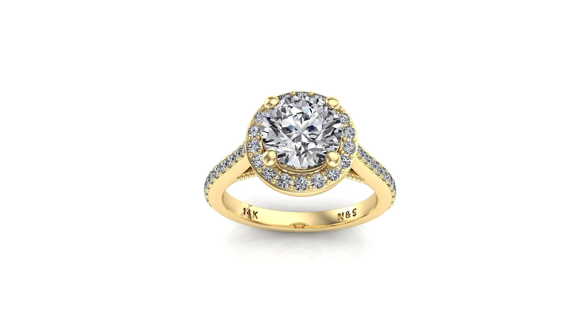 7mm (1.20ct) ForeverOne Round Moissanite Diamond Halo Vintage Milgrain Cathedral Set Engagement Ring 14K Gold MOENG043