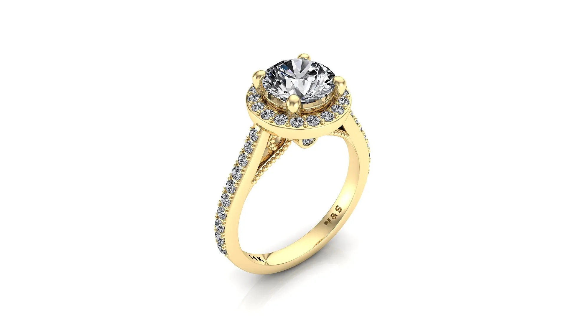 7mm (1.20ct) ForeverOne Round Moissanite Diamond Halo Vintage Milgrain Cathedral Set Engagement Ring 14K Gold MOENG043