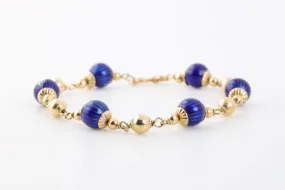 7" 18k Yellow Gold Blue Enamel Bead Bracelet (10.30g.)