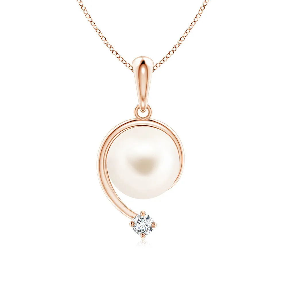 8mm Freshwater Cultured Pearl and Moissanite Swirl Pendant