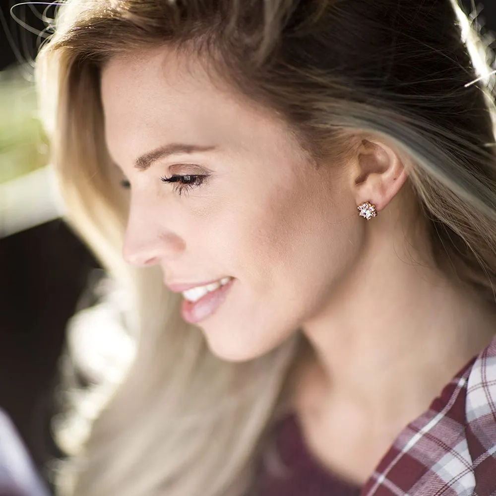 9mm Cubic Zirconia Flower Stud Earrings