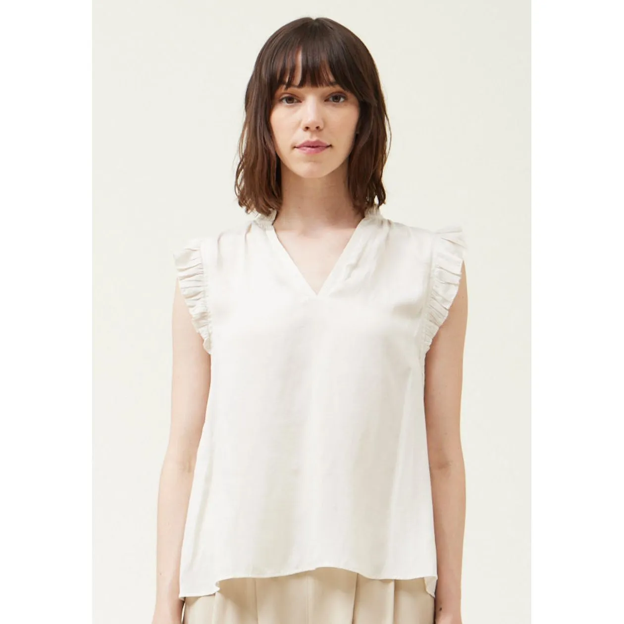 Alison Grade and Gather Milk Ruffle Sleeve Satin Blouse