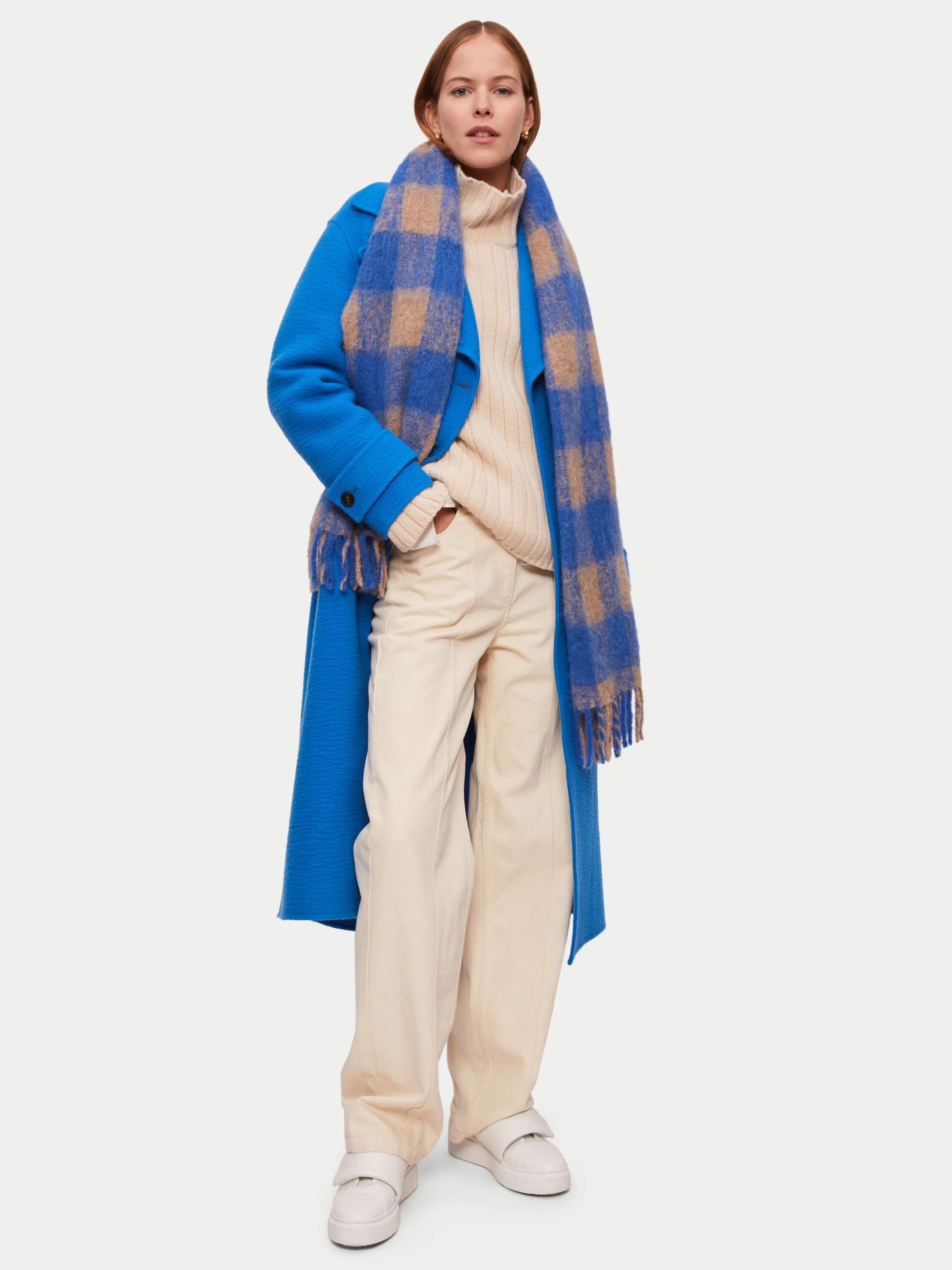 Alpaca Check Blanket Scarf | Blue