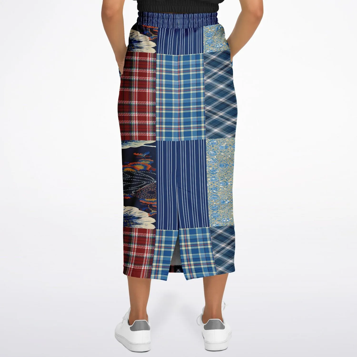 Andromeda Blue Patchwork Eco-Poly Long Pocket Skirt