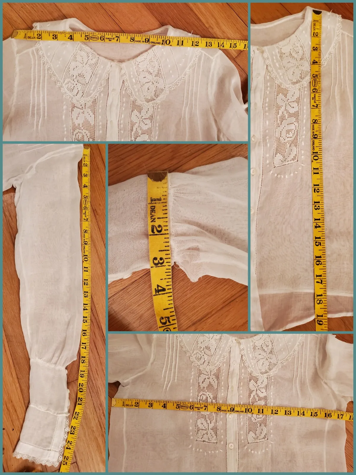 Antique Blouse in Cream With Lace and Pintucks - xs, sm