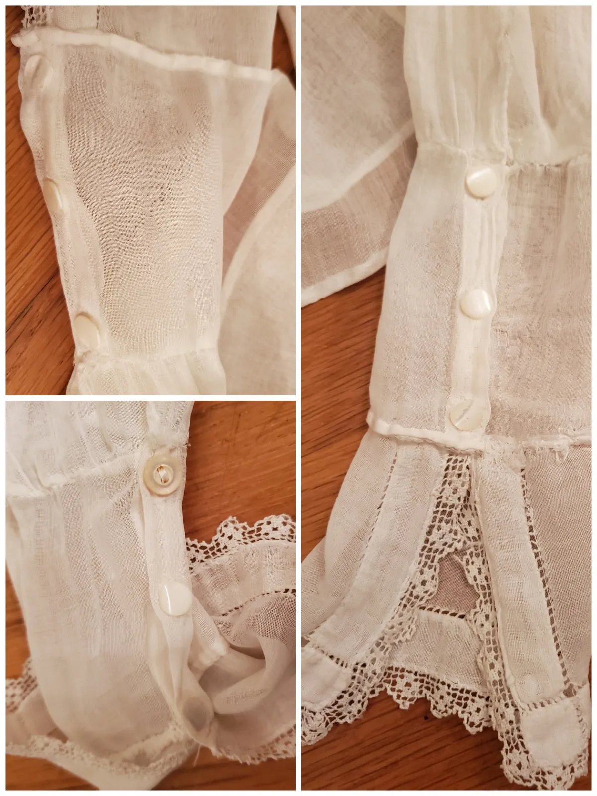 Antique Blouse in Cream With Lace and Pintucks - xs, sm