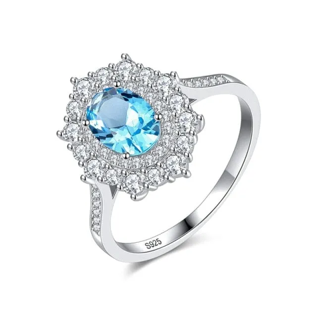 Aquamarine with High Carbon Diamond Ring - 925 Sterling Silver