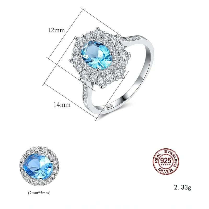 Aquamarine with High Carbon Diamond Ring - 925 Sterling Silver