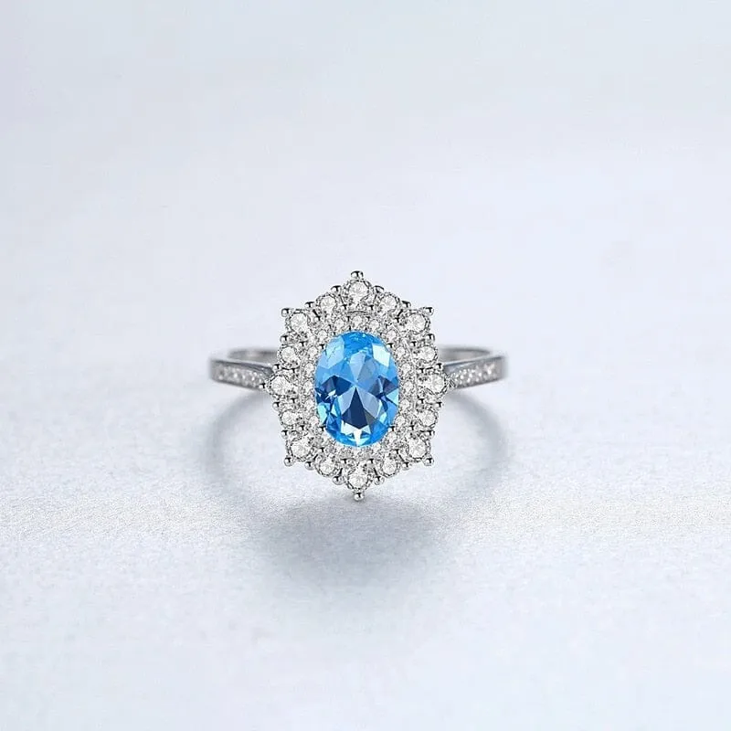 Aquamarine with High Carbon Diamond Ring - 925 Sterling Silver