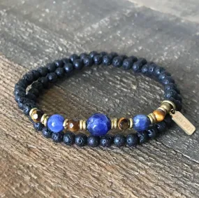 Aromatherapy Lava Stone and Sodalite, Third Eye Chakra Wrap Bracelet