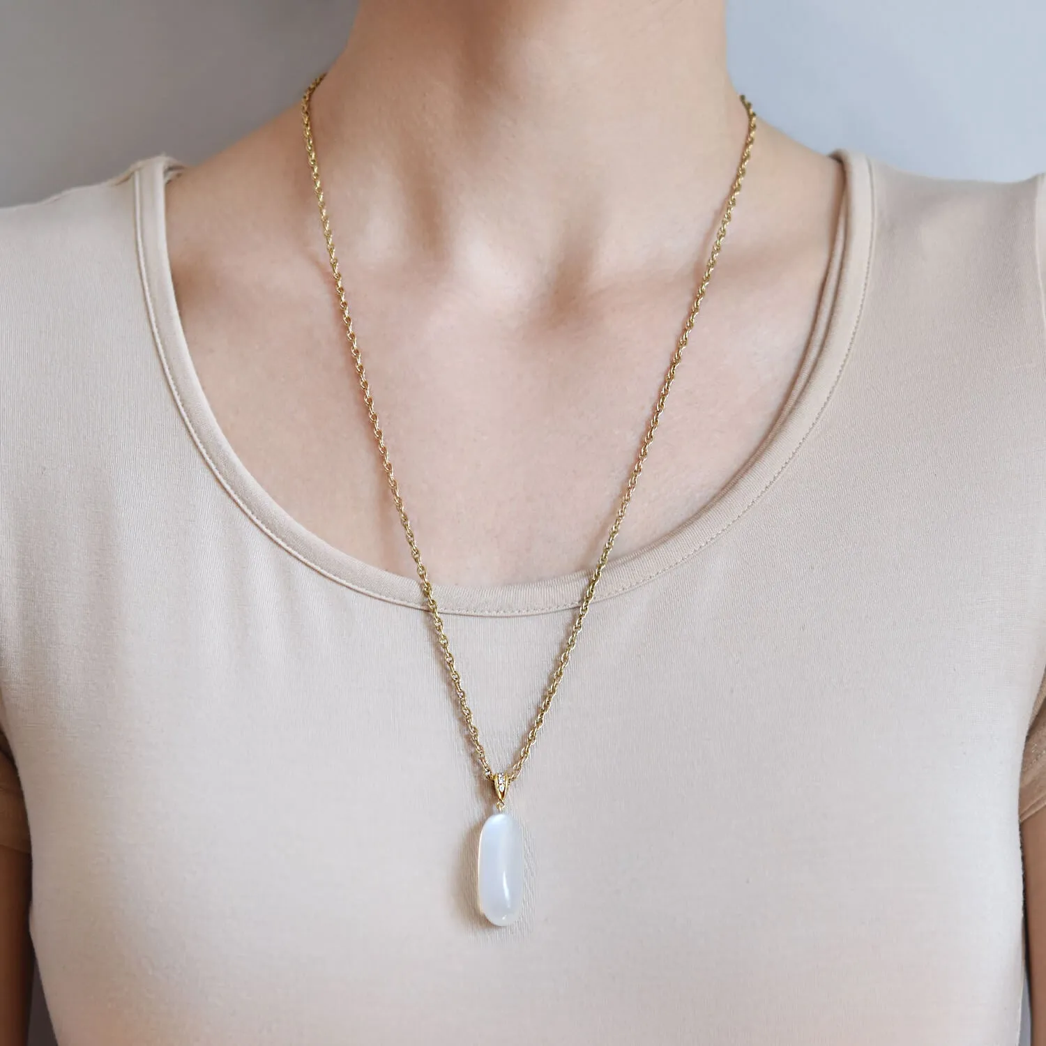 Art Nouveau 18kt Large Moonstone Drop Pendant with Modern Chain Necklace