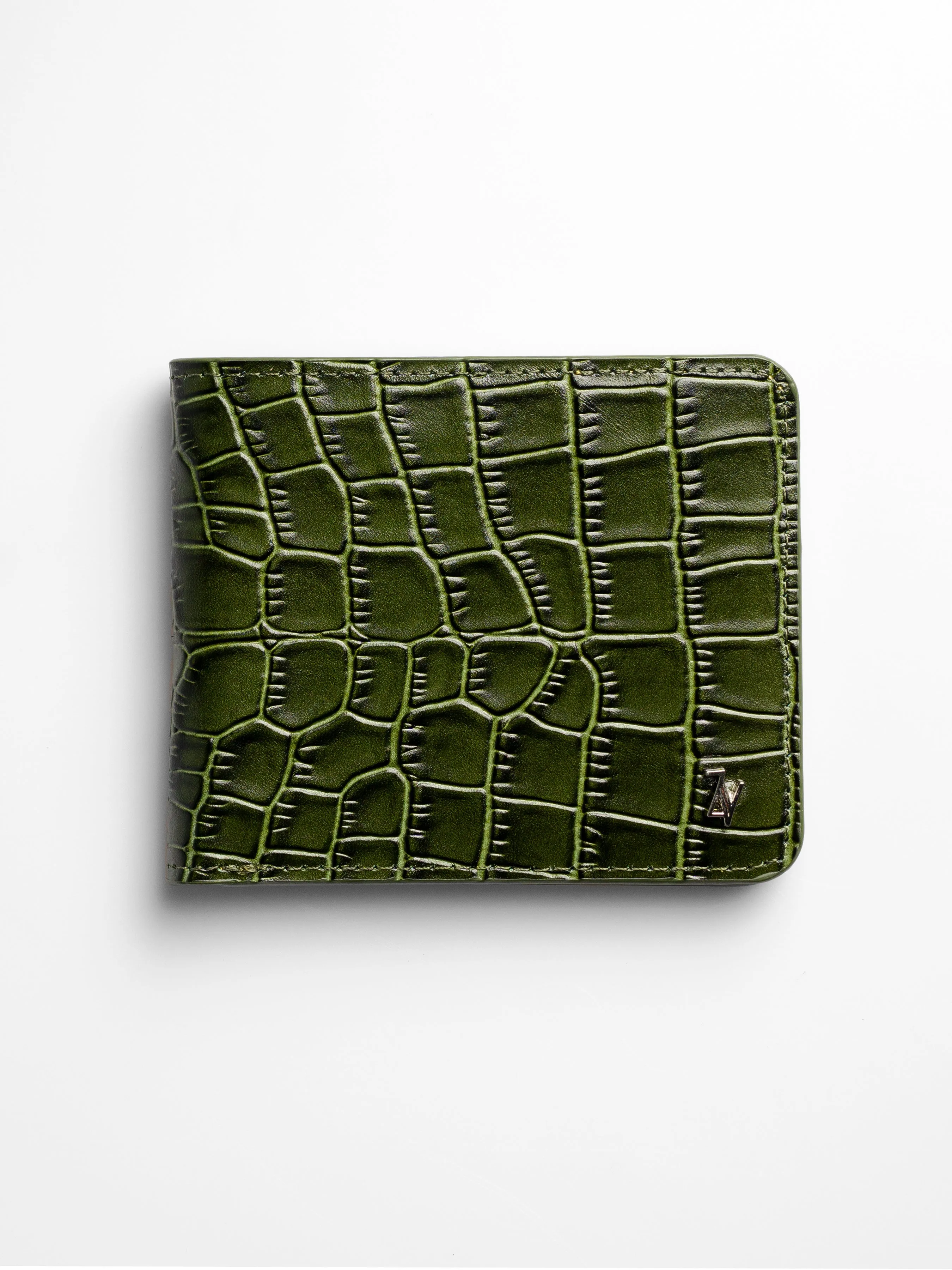 Artemis Croco Wallet - Moss Green and Yellow Leather