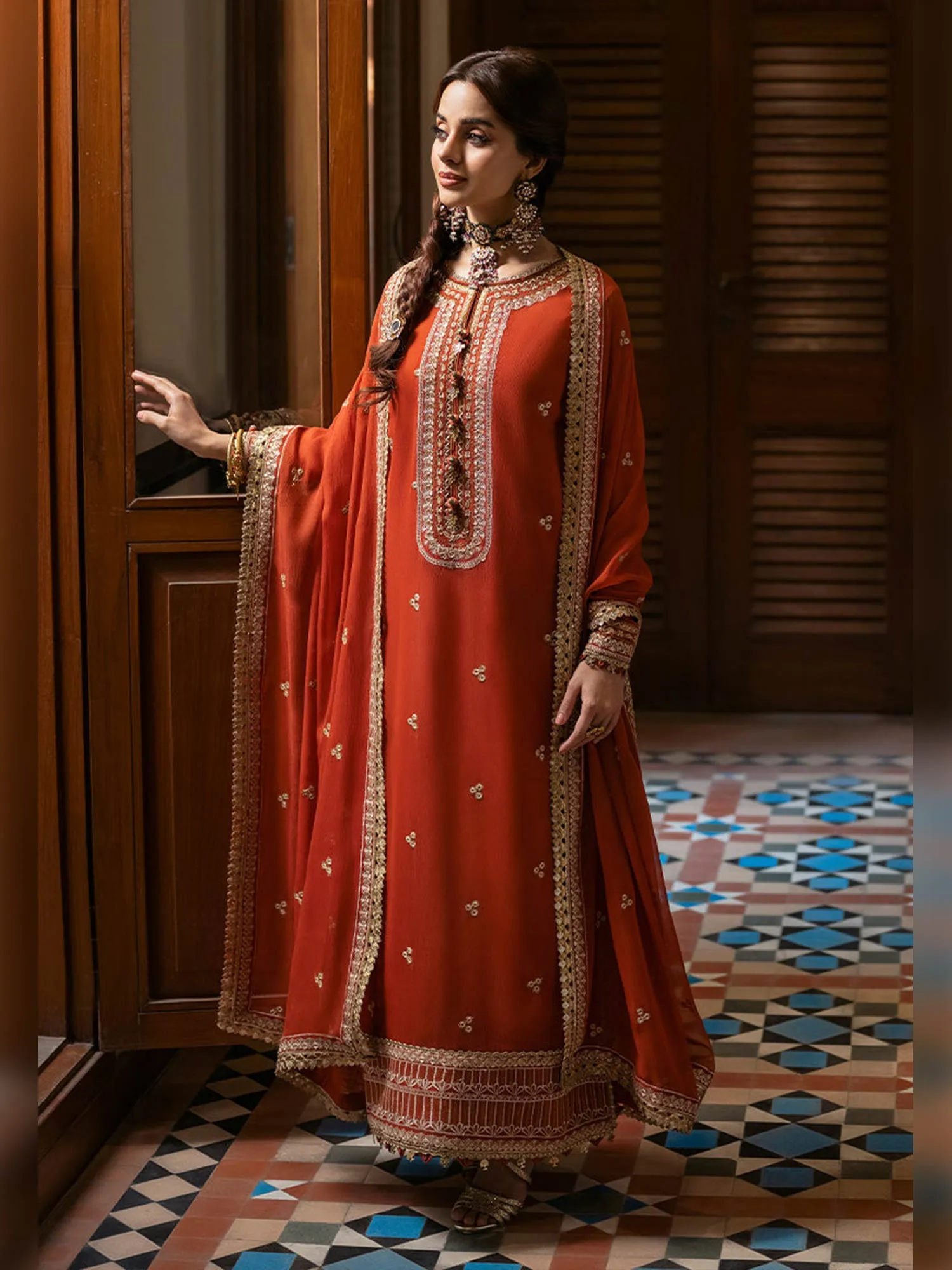 Asim Jofa Festive Unstitched Rust Suit (AJKM-03)