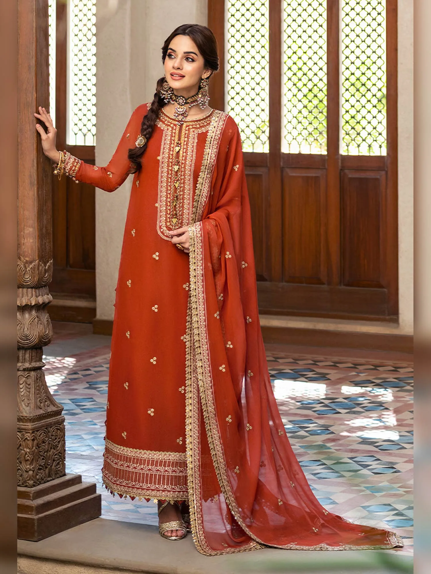 Asim Jofa Festive Unstitched Rust Suit (AJKM-03)