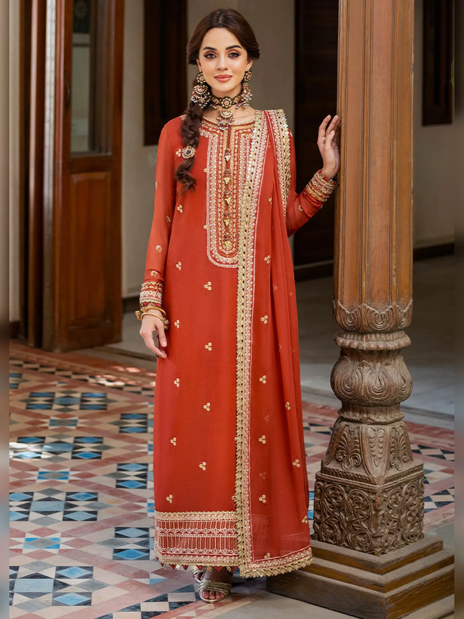 Asim Jofa Festive Unstitched Rust Suit (AJKM-03)