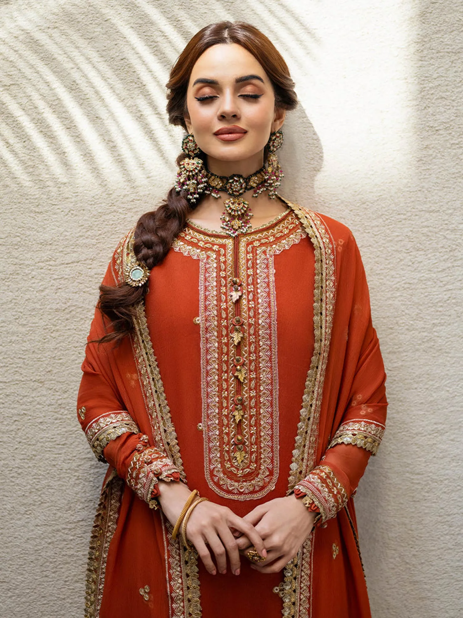 Asim Jofa Festive Unstitched Rust Suit (AJKM-03)