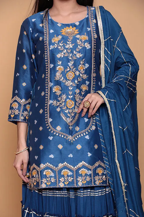 Bandhej Cotton Silk Suit with Gota Patti, Thread work.