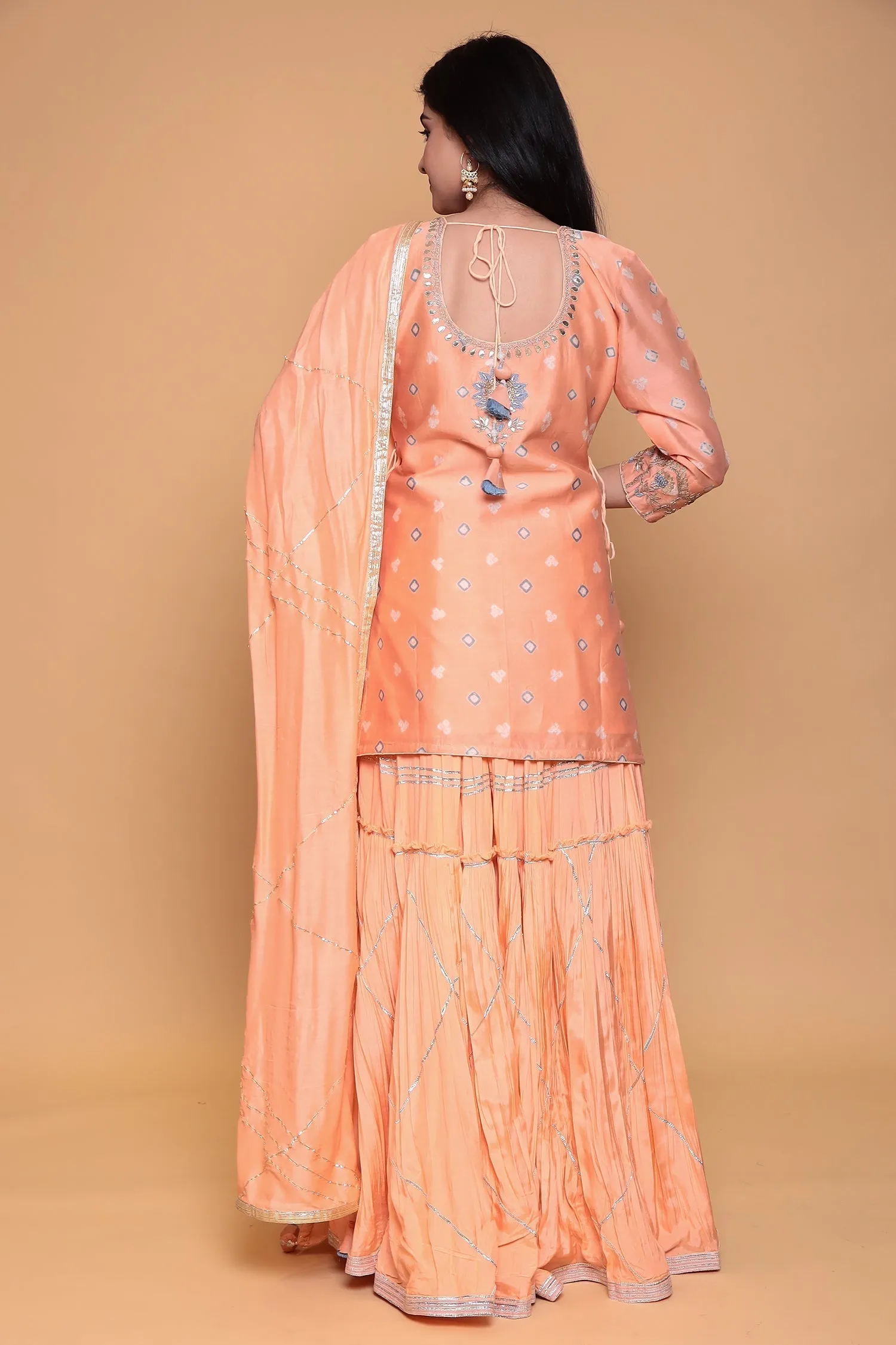 Bandhej Cotton Silk Suit with Gota Patti, Thread work.