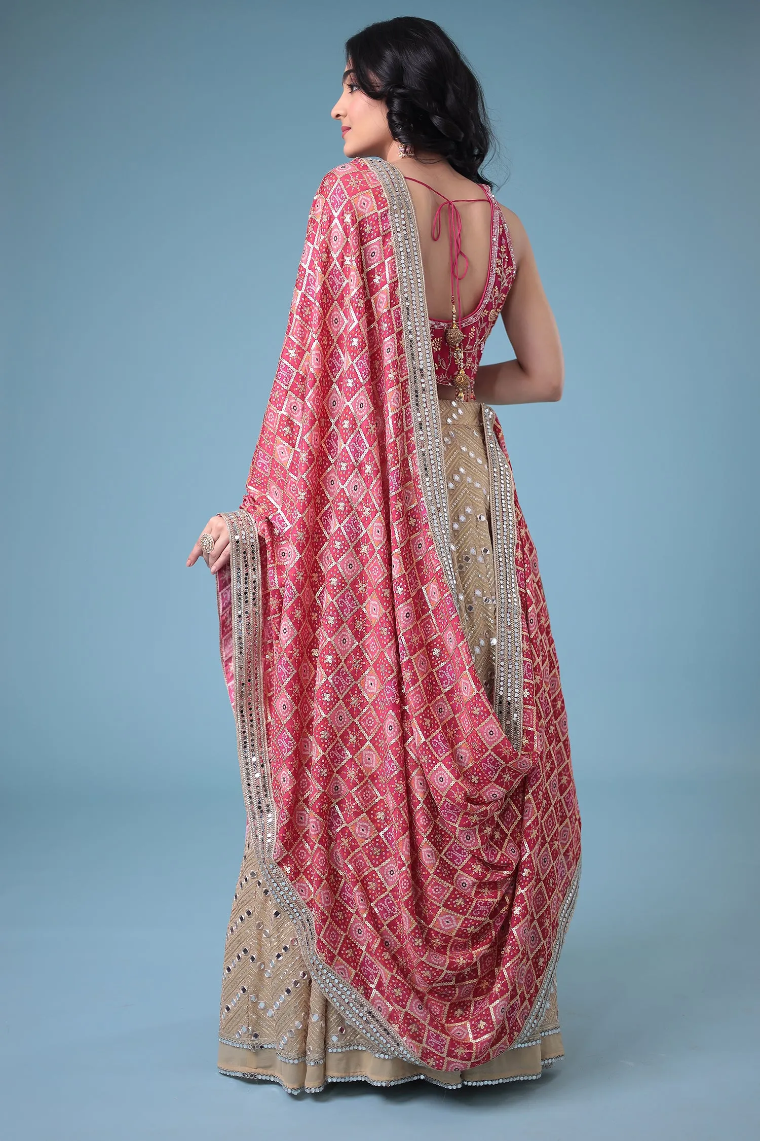 Bandhej Georgette Lehenga with Mirror and Sequins work