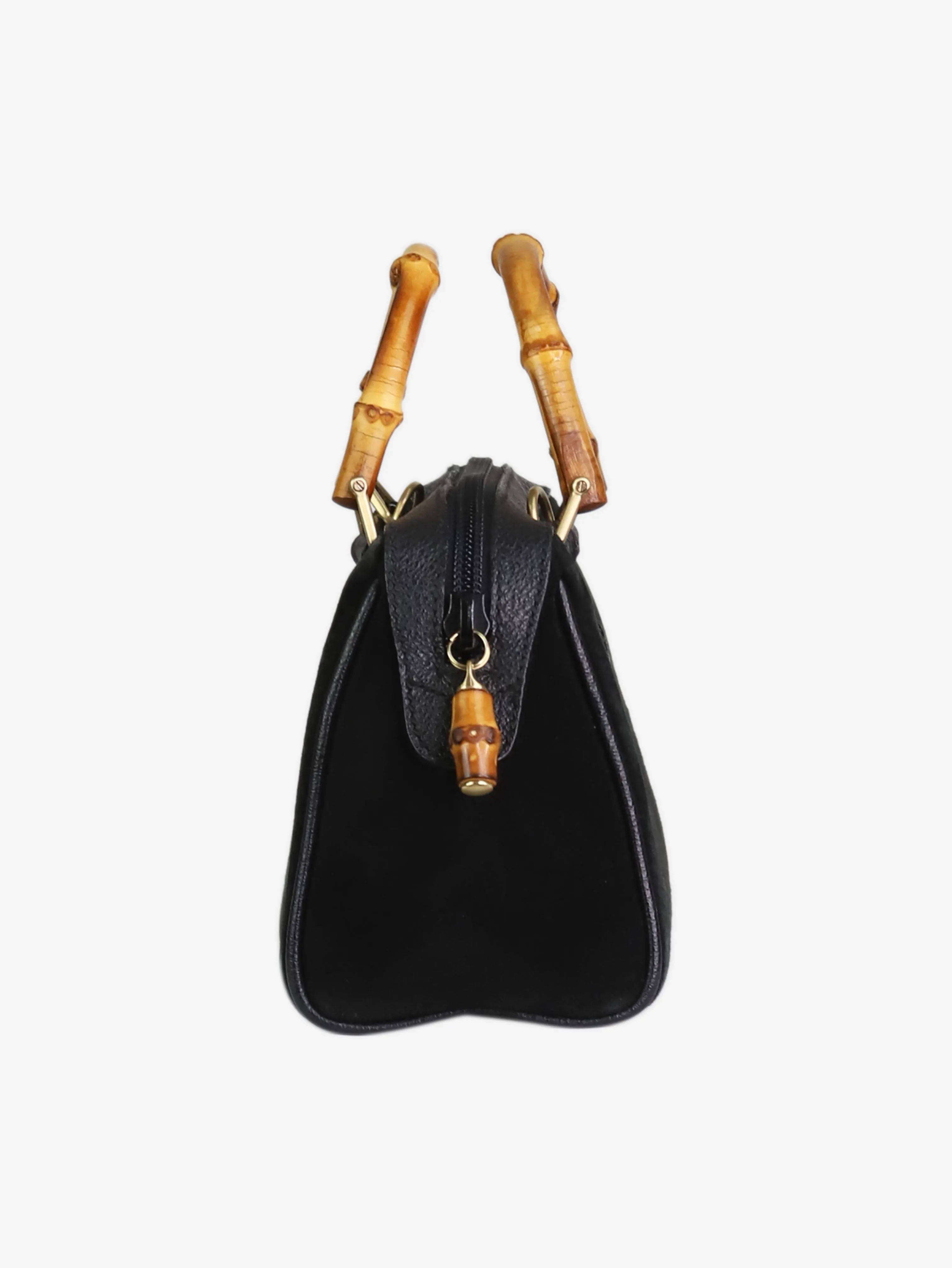 Black Bamboo handle suede bag