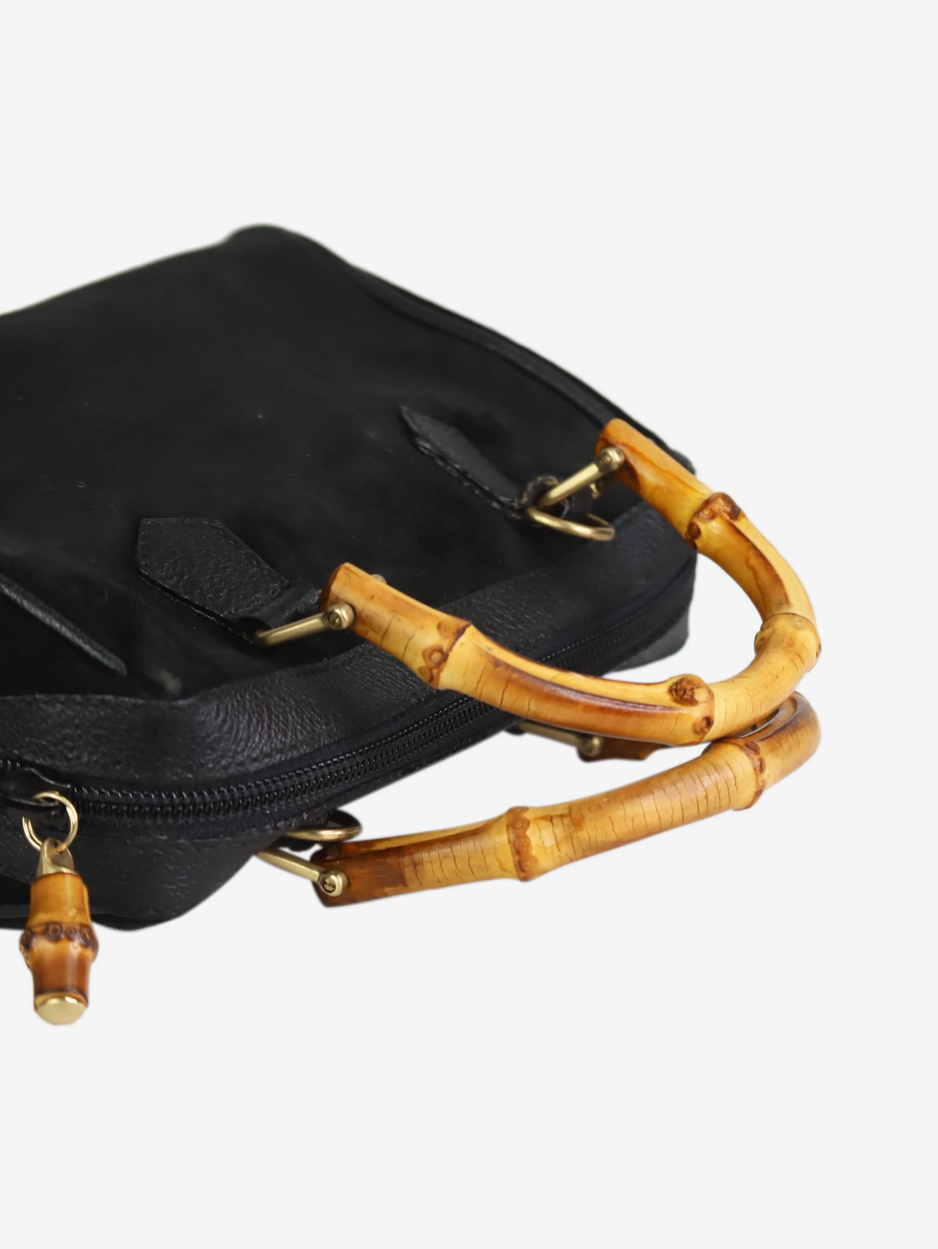 Black Bamboo handle suede bag