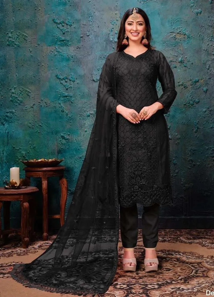 Black Color Hit Original Pakistani Style Festive Party Wear Straight Salwar Kameez