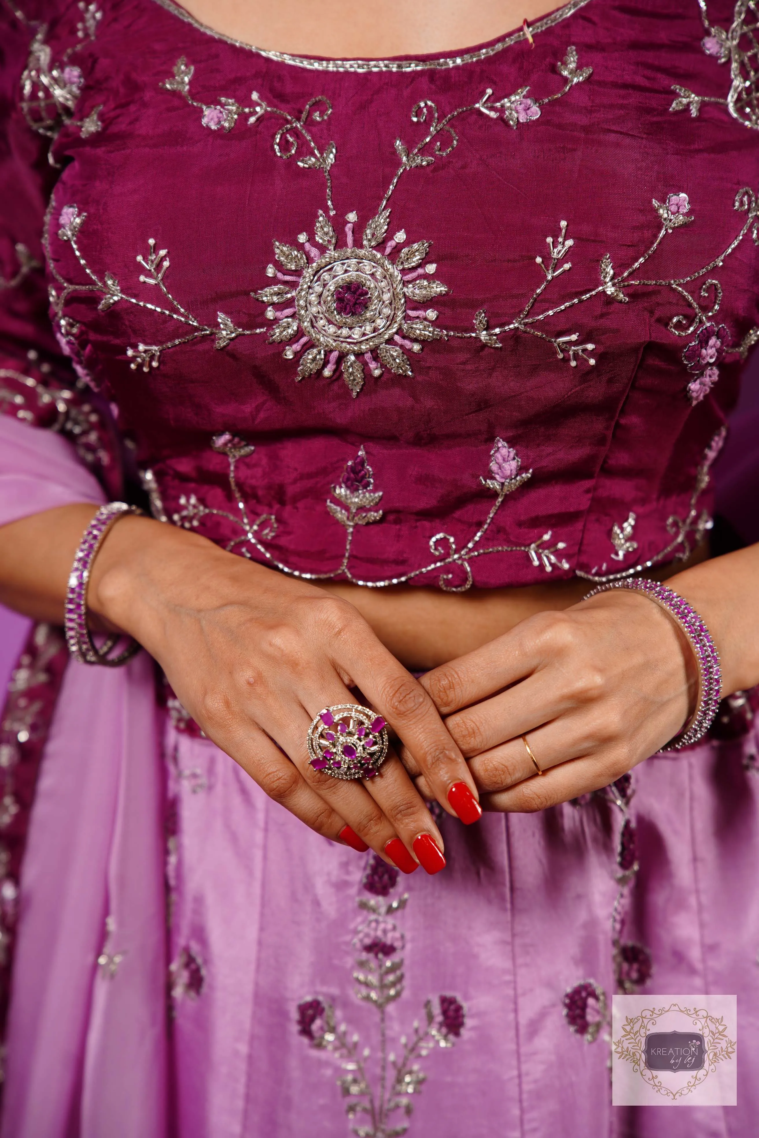 Black Currant Ombre Handembroidered Lehenga Set