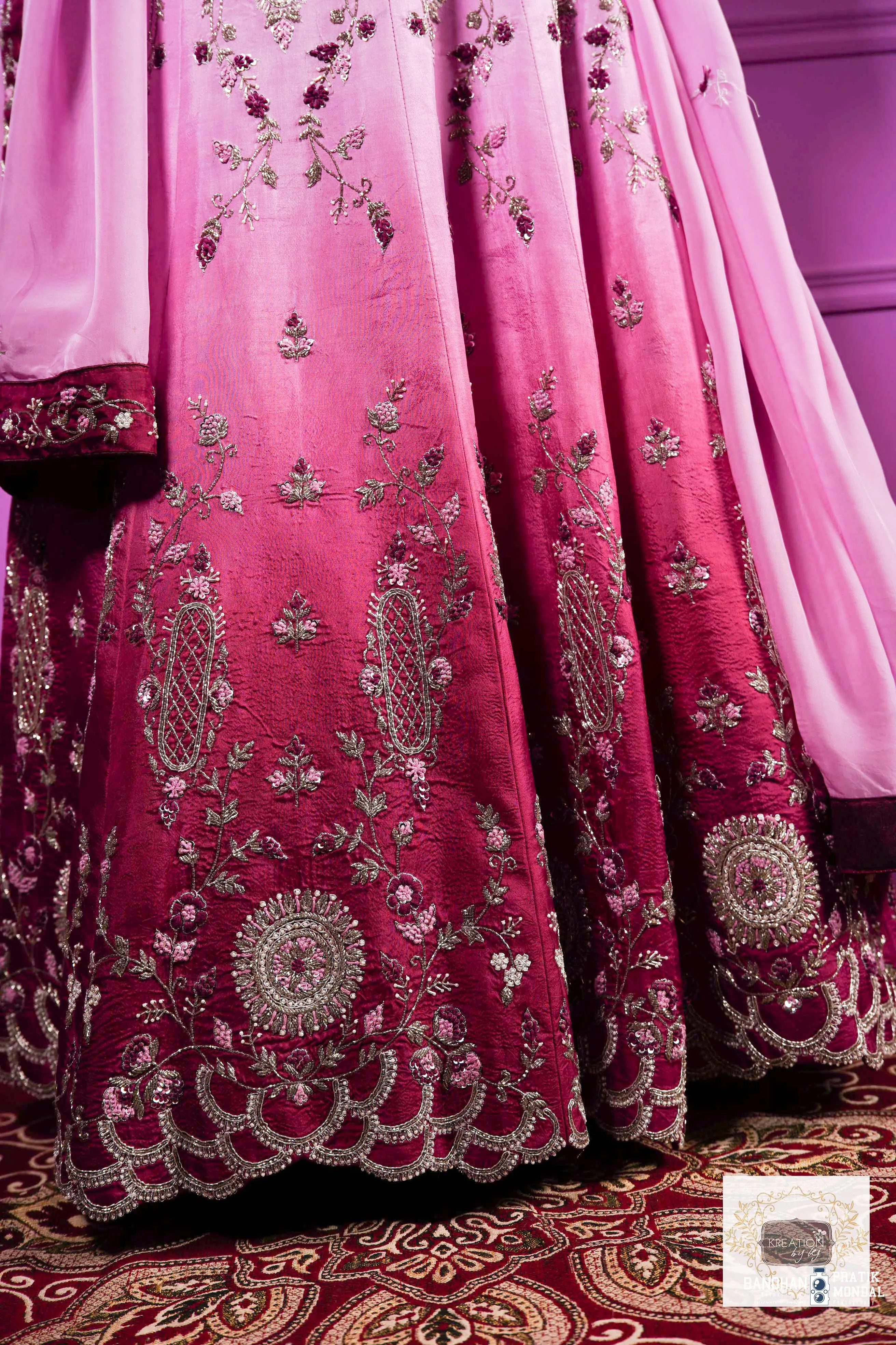 Black Currant Ombre Handembroidered Lehenga Set