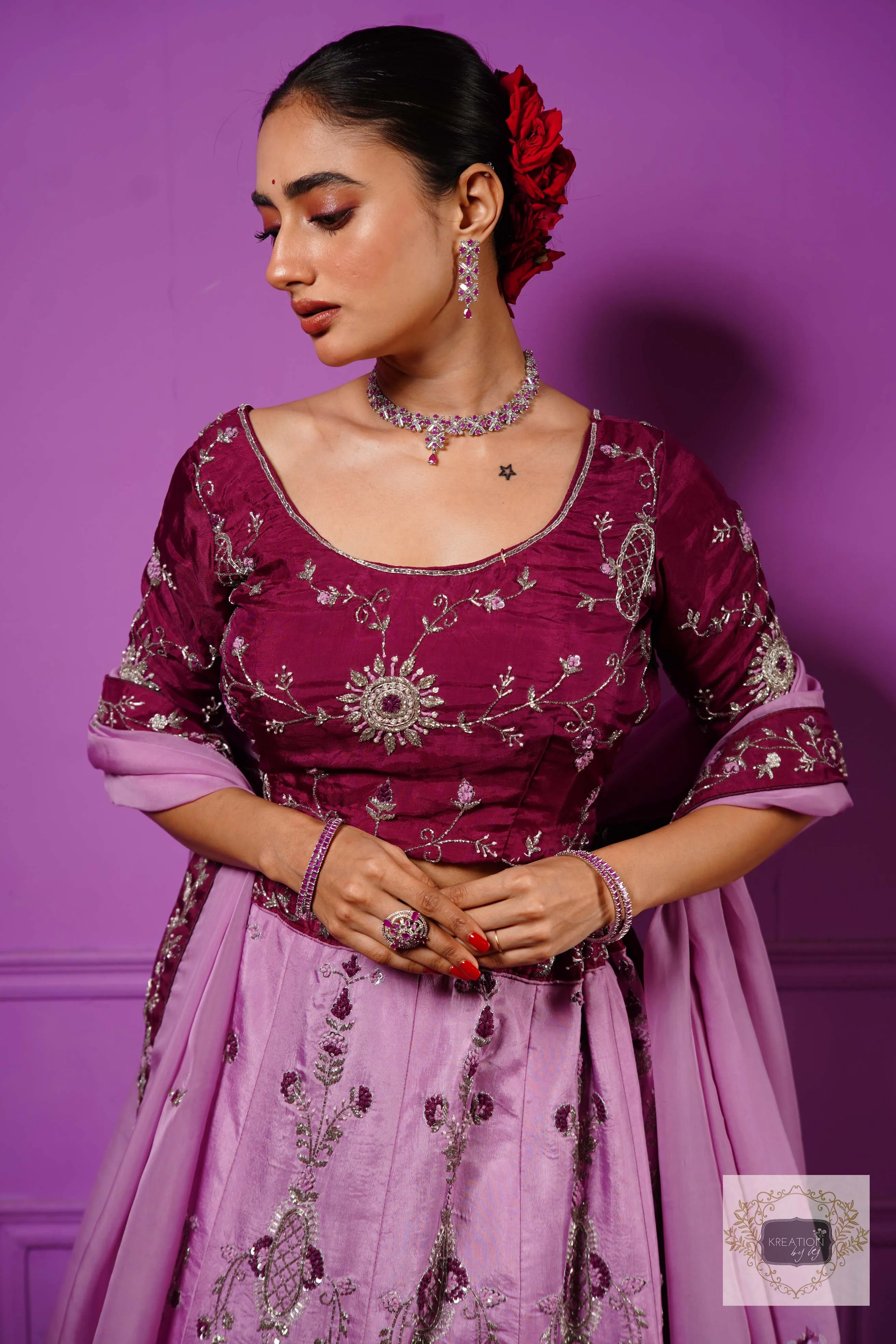 Black Currant Ombre Handembroidered Lehenga Set