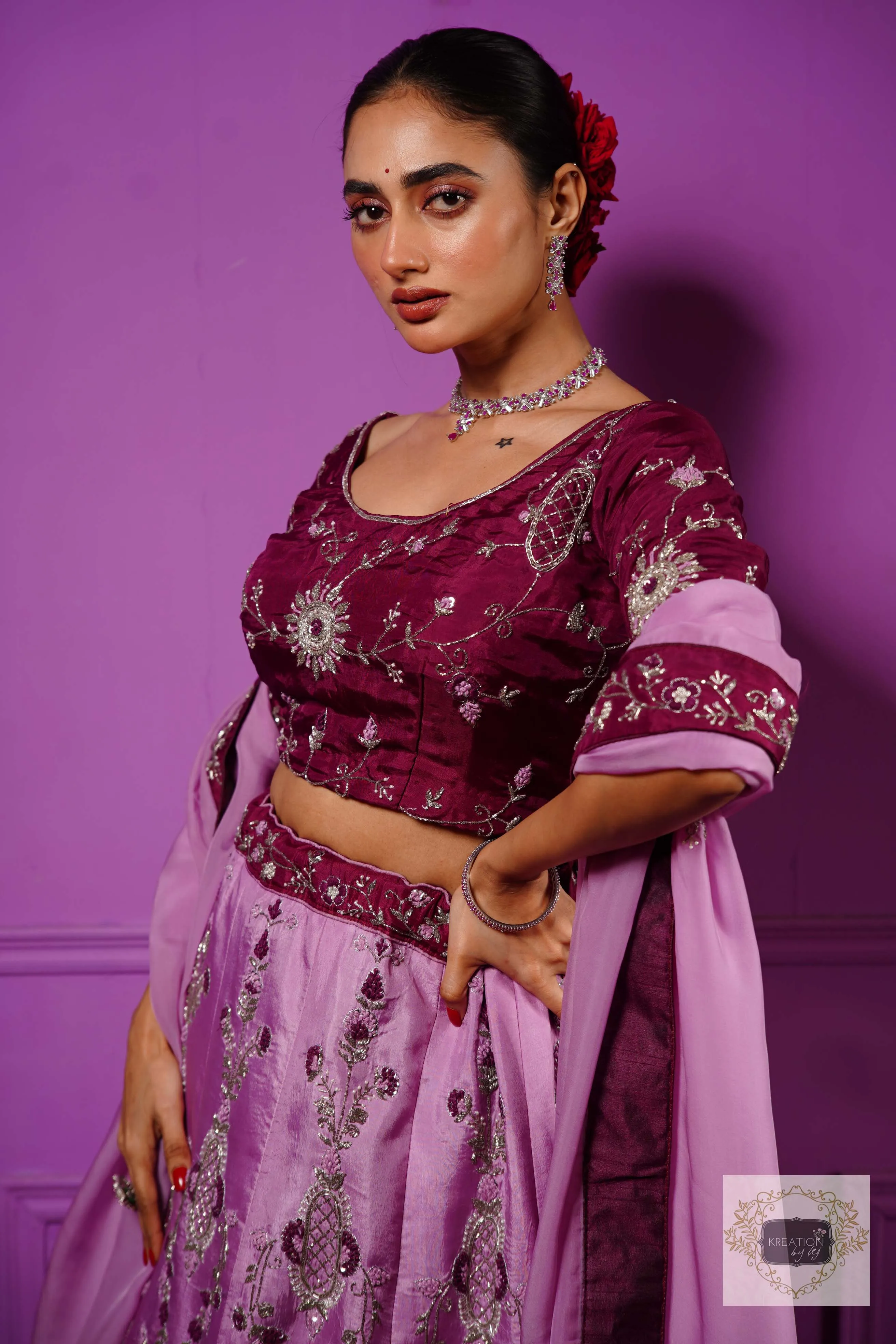 Black Currant Ombre Handembroidered Lehenga Set